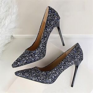 Pointed Toe Heels for Women Glittery Stiletto Wedding Party Dress Shoes